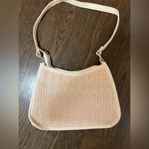 White woven mini shoulder purse